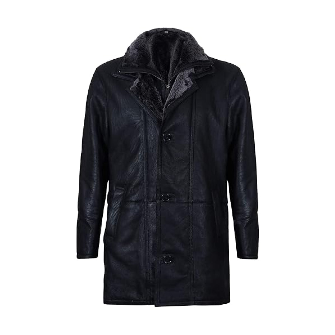 Men's Black Warm Nappa Leather Shearling Coat