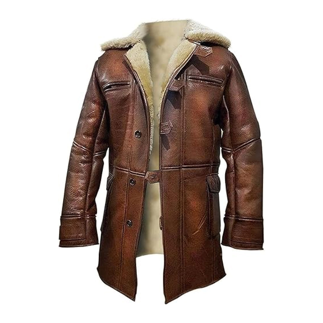 Men's Brown Bane Rises Shearling Leather Trench Coat