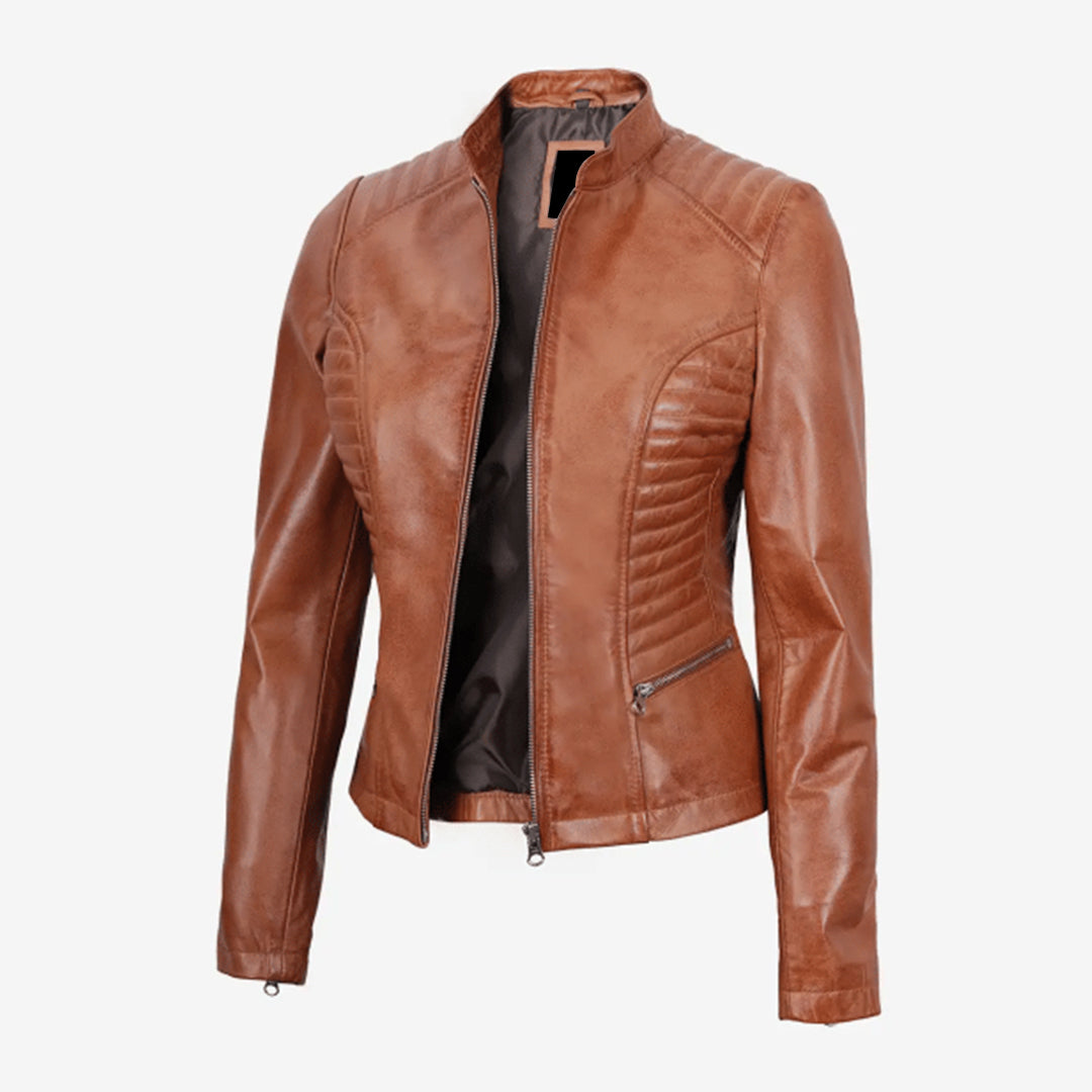 Women's Rachel Slim Fit Tan Lambskin Leather Jacket