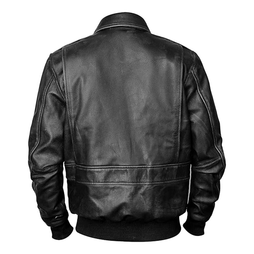 Men's Distressed Black Bomber Leather Jacket