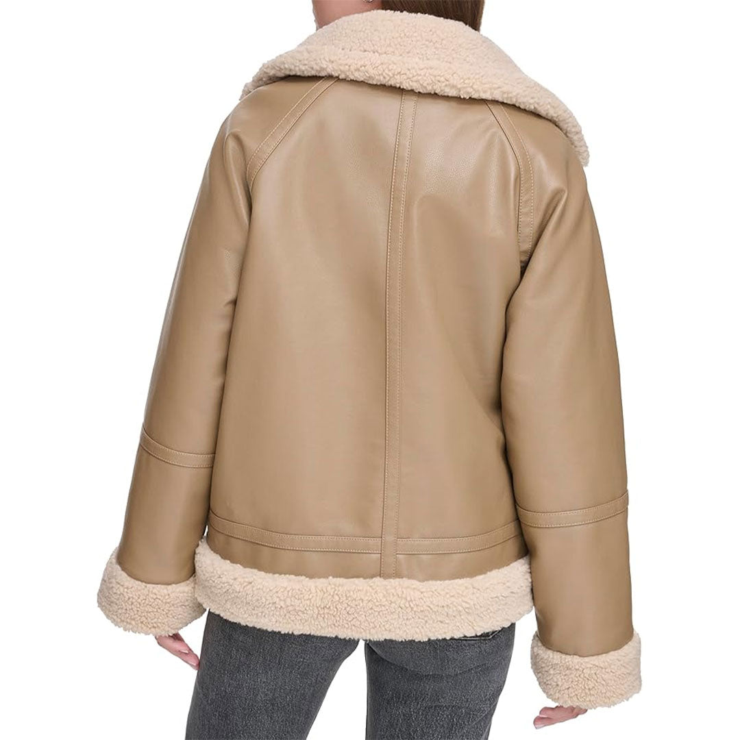 Women's Shearling Fur Aviator Real Leather Jacket