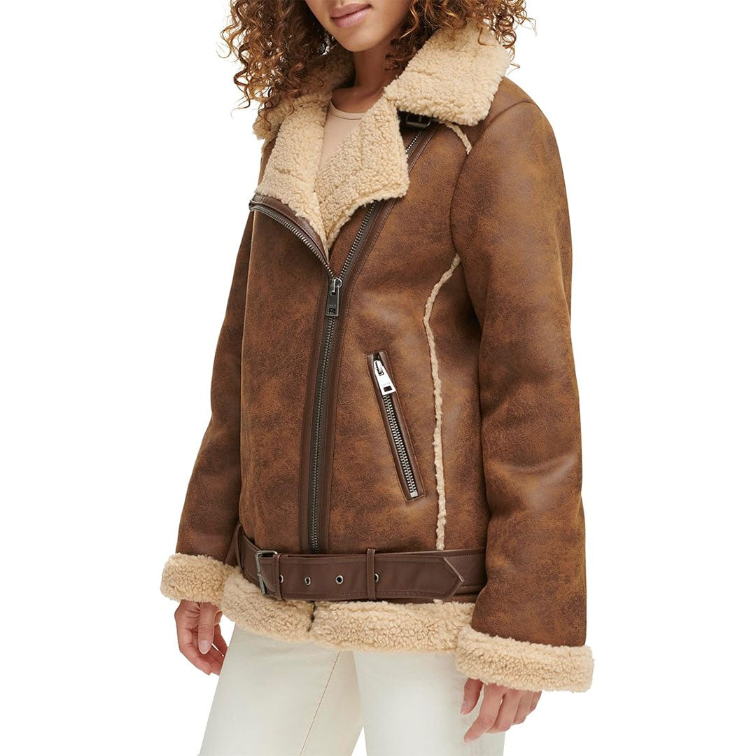 Women's Waxed Sherpa Fur Leather Jacket