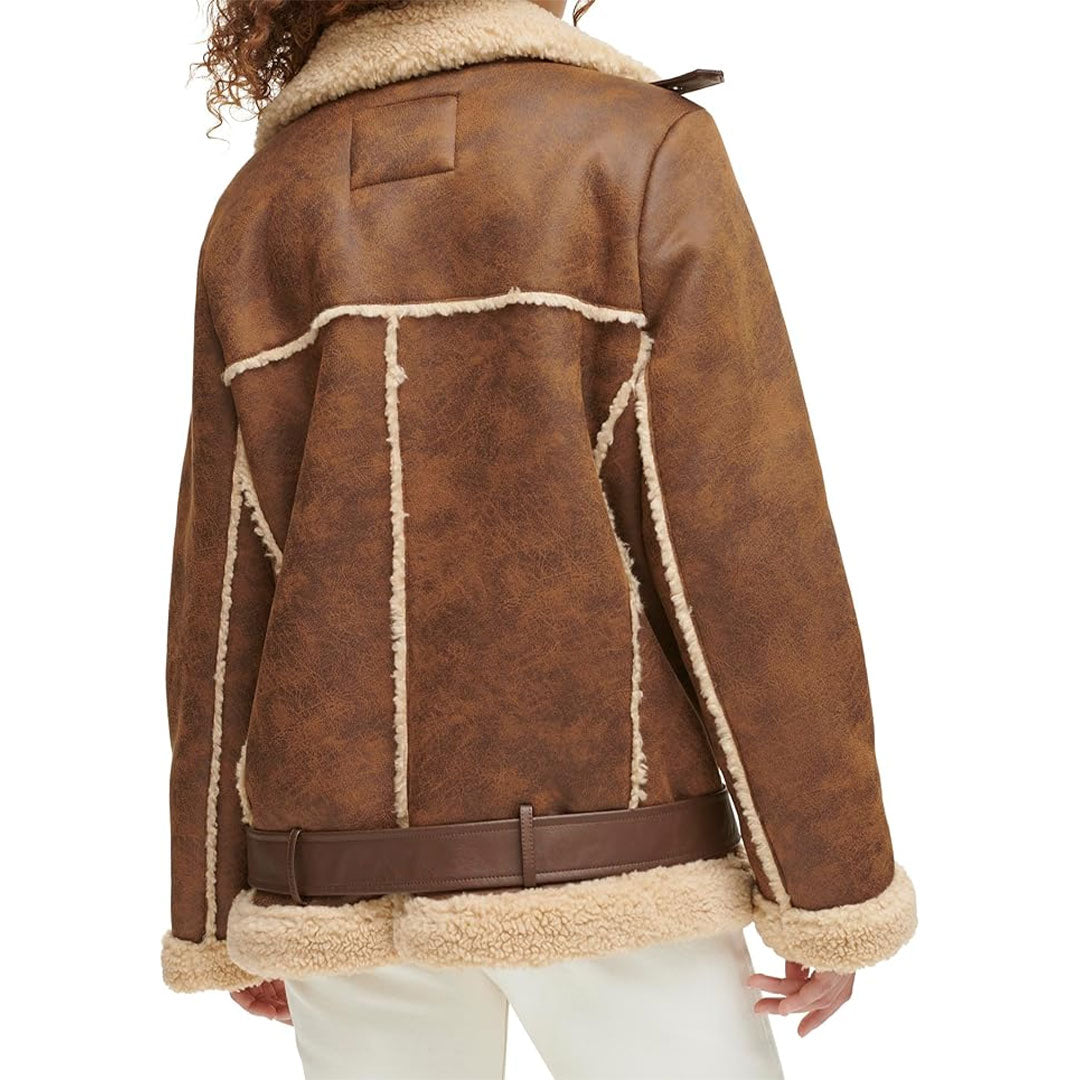 Women's Waxed Sherpa Fur Leather Jacket