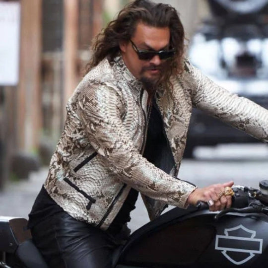 Men's Python Print Fast X Jason Momoa Luxury Moto Leather Jacket