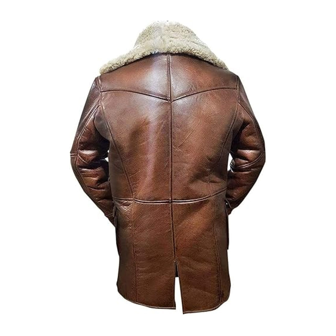 Men's Brown Bane Rises Shearling Leather Trench Coat