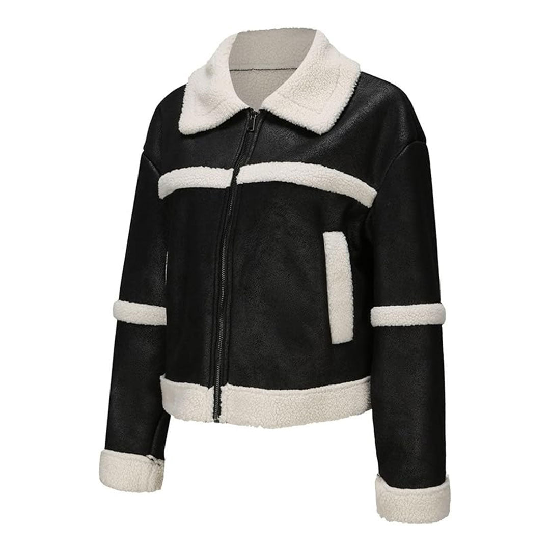 Women's Moto Biker Shearling Fur Real Leather Jacket