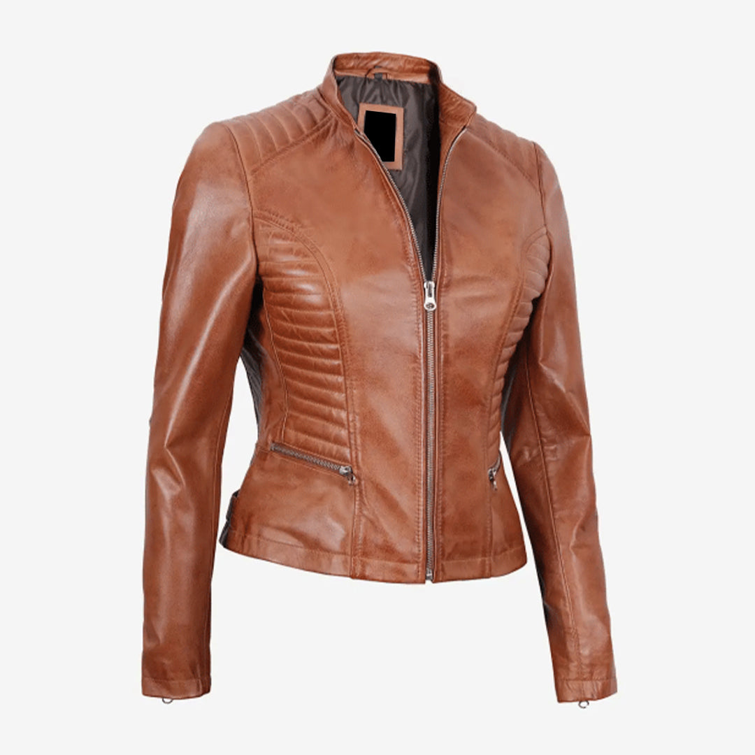 Women's Rachel Slim Fit Tan Lambskin Leather Jacket