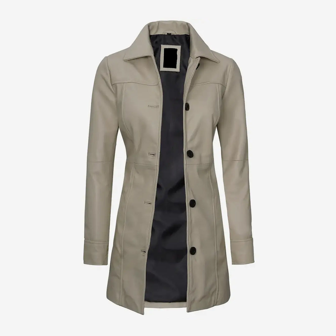 Women's Real Beige Car Leather Coat