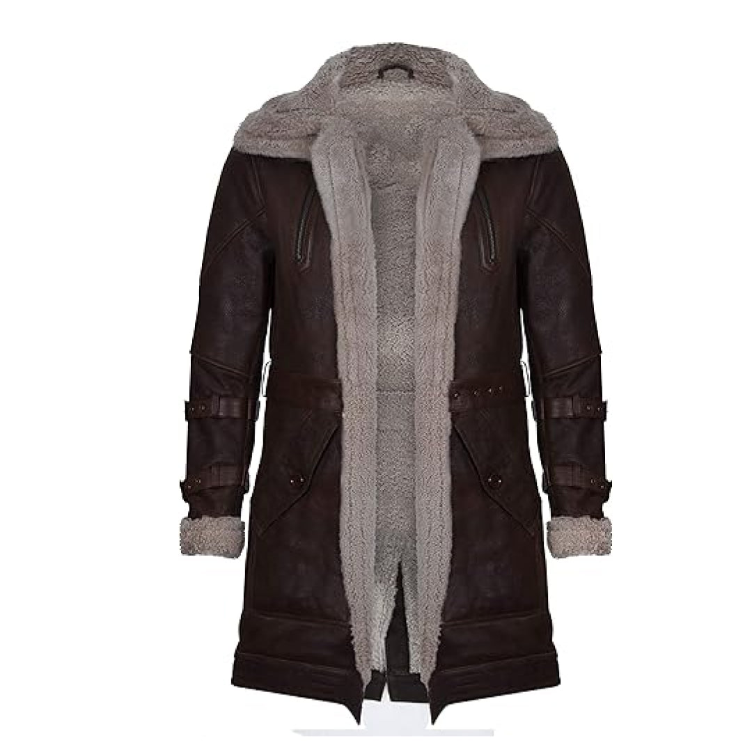 Men's Brown Long Infinity Double Collar Leather Coat