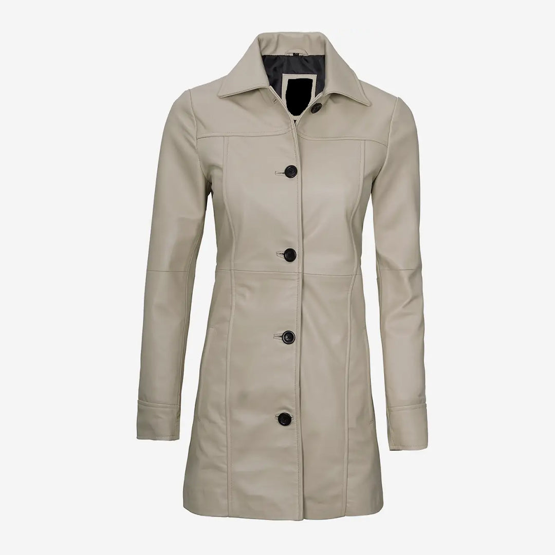 Women's Real Beige Car Leather Coat