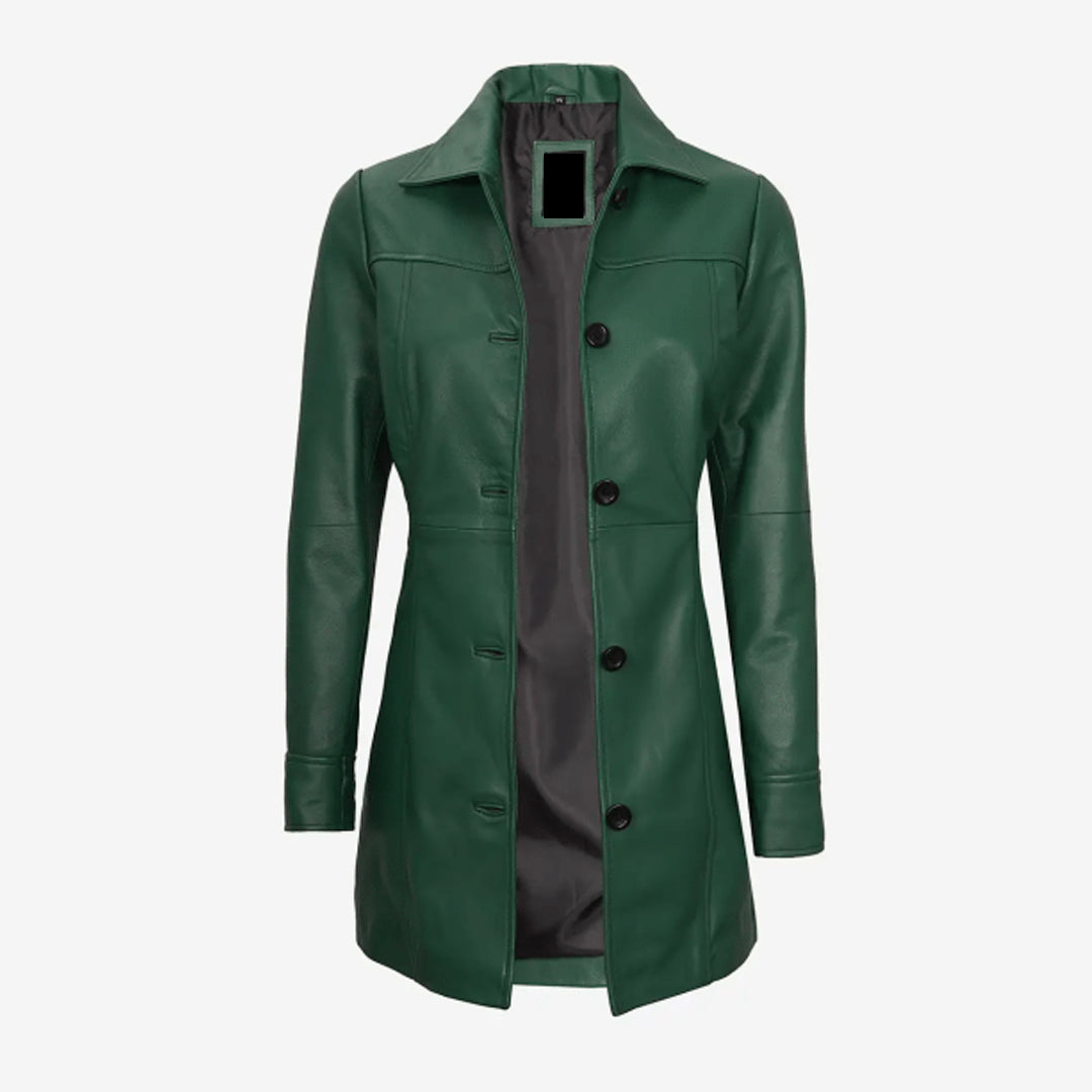 Women's Real Green Car Leather Coat