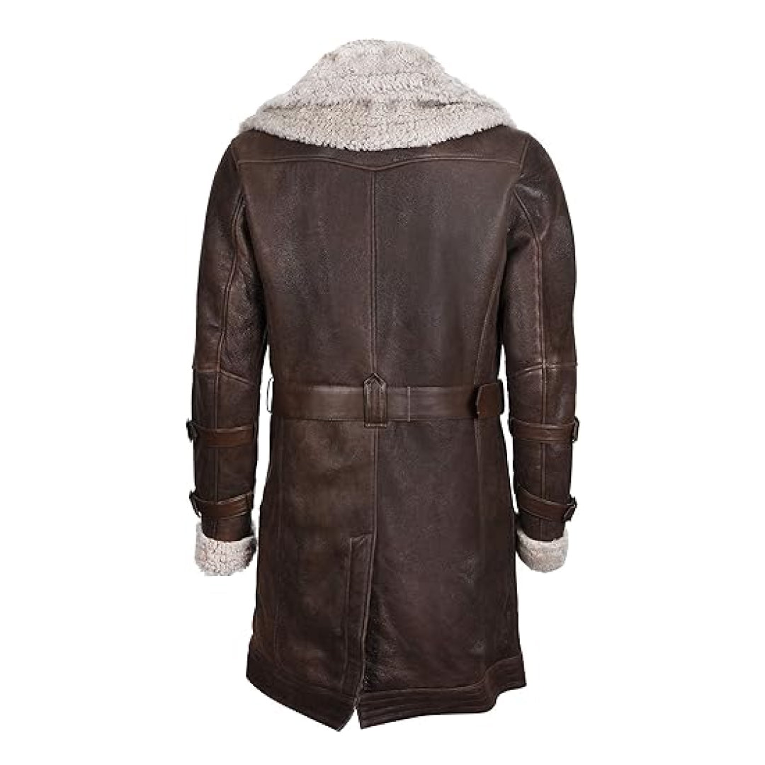 Men's Brown Long Infinity Double Collar Leather Coat