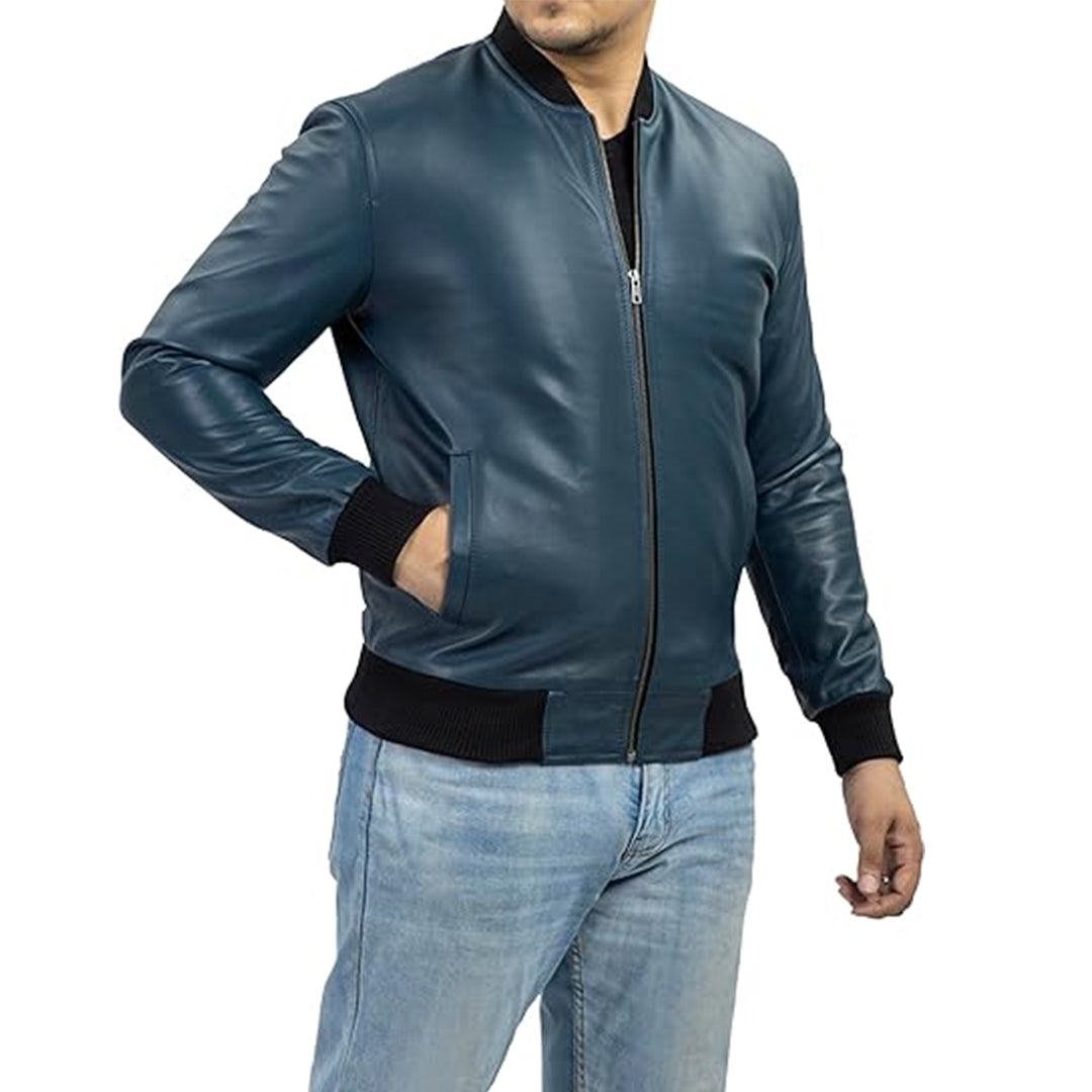 Men's Varsity Style Leather Bomber Jacket