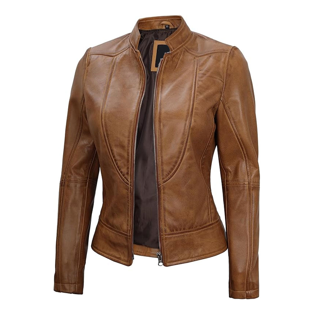 Women's Cafe Racer Real Leather Jacket