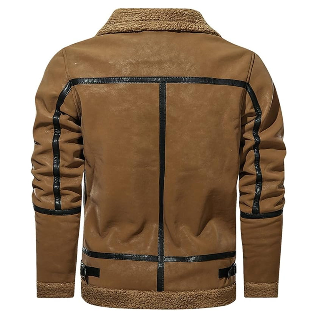 Men's Strap Collar Classic Genuine Leather Jacket