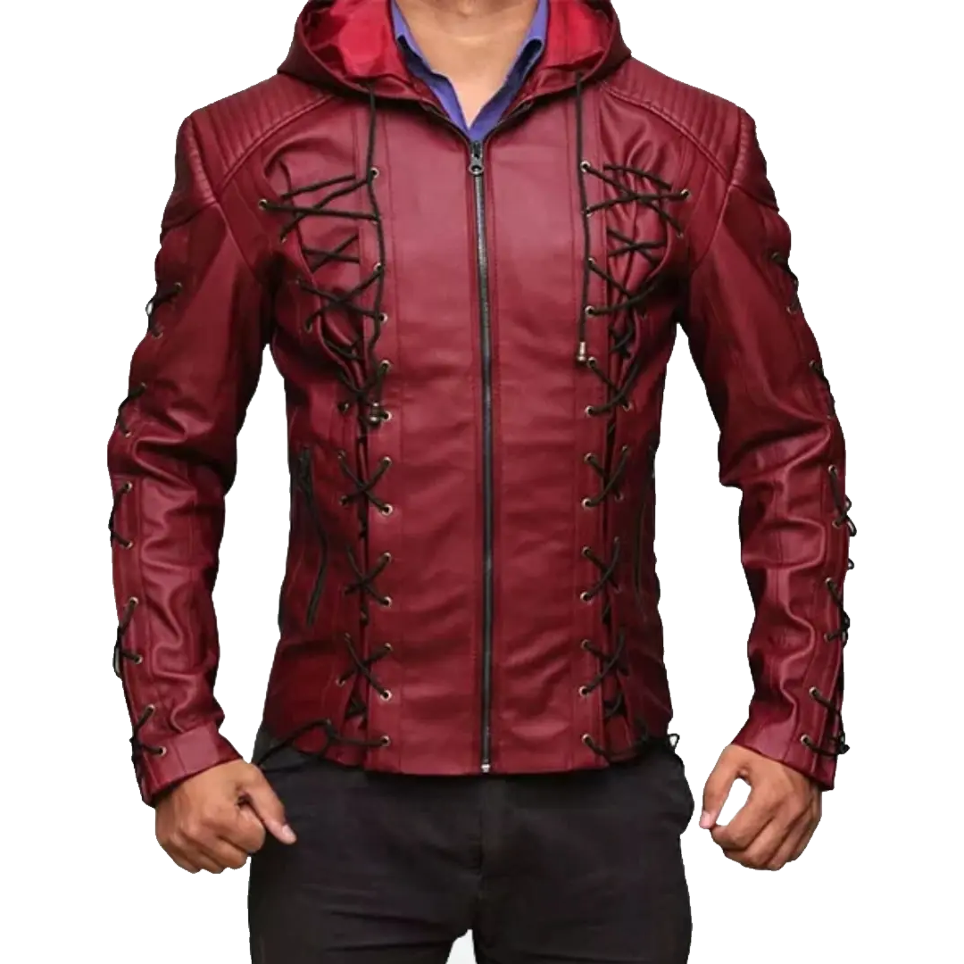 Colton Haynes Arrow Hooded Red Leather Jacket