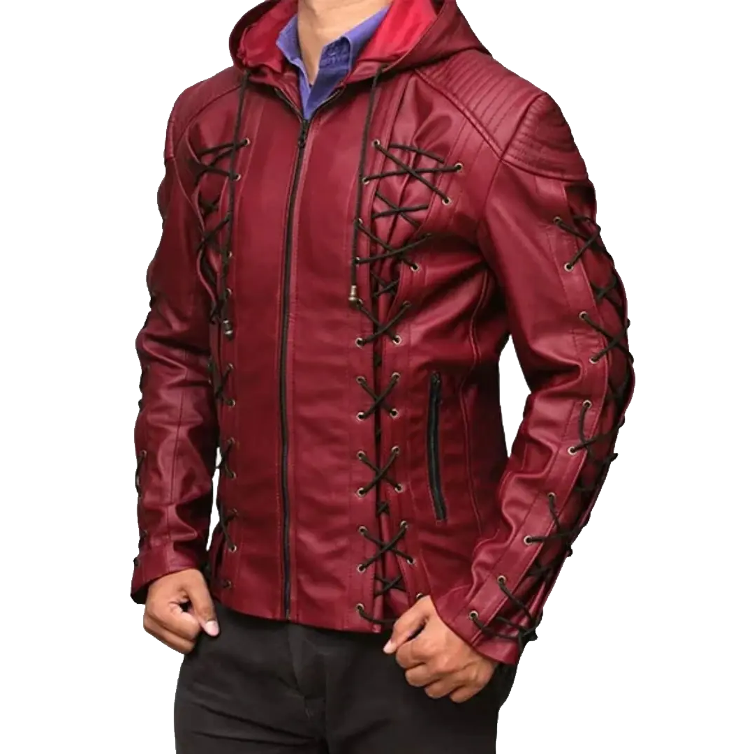 Colton Haynes Arrow Hooded Red Leather Jacket