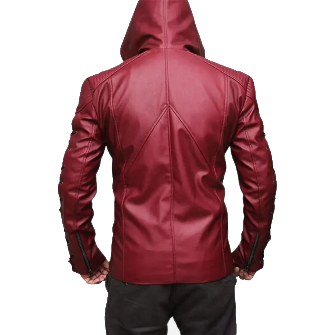 Colton Haynes Arrow Hooded Red Leather Jacket