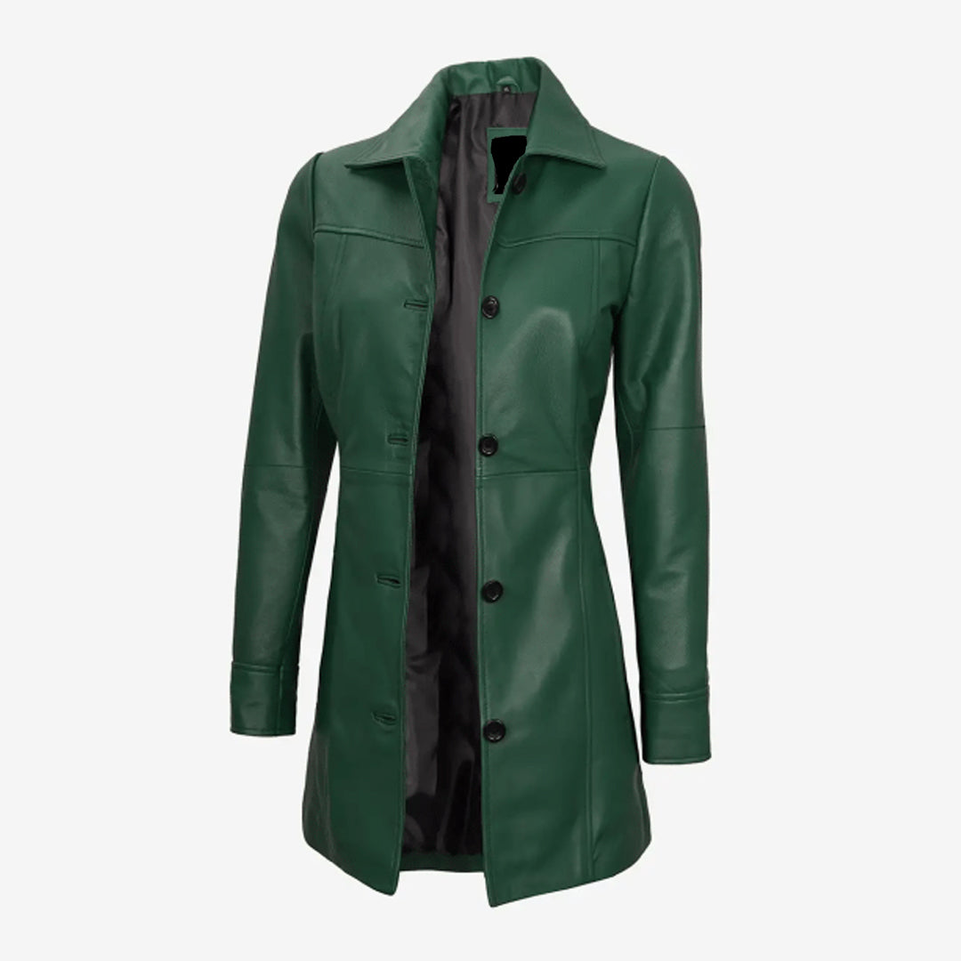 Women's Real Green Car Leather Coat