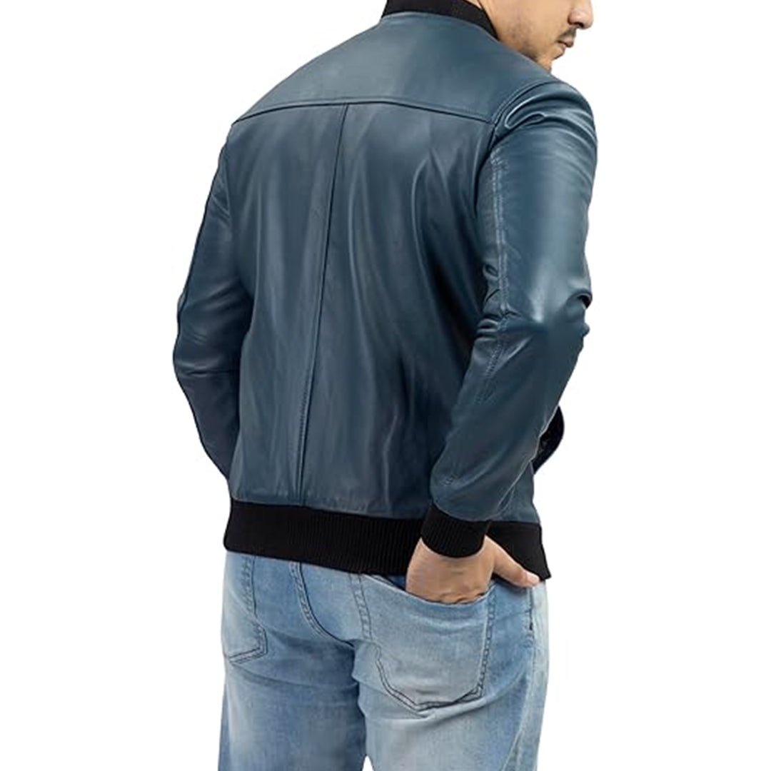 Men's Varsity Style Leather Bomber Jacket