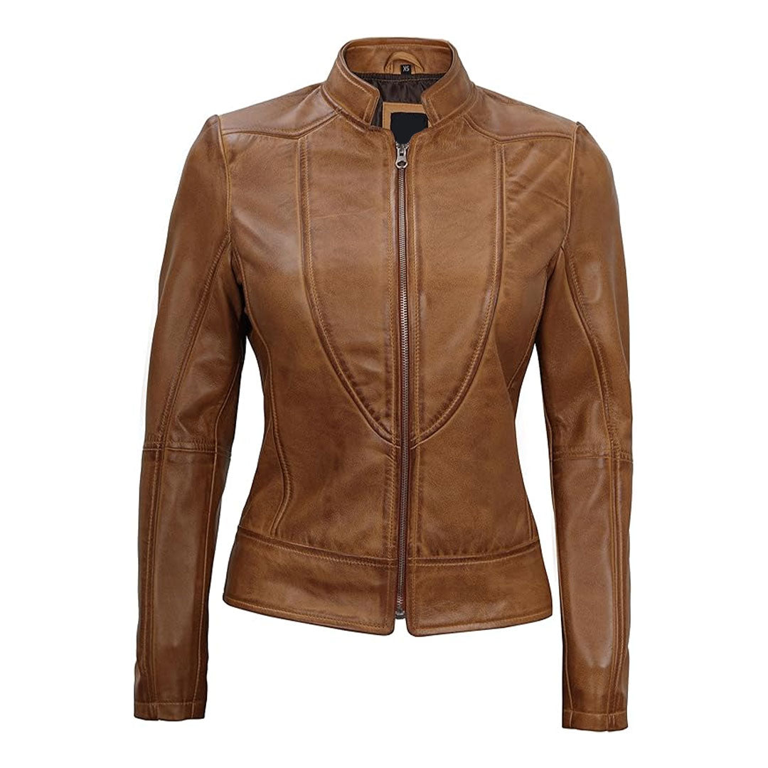 Women's Cafe Racer Real Leather Jacket