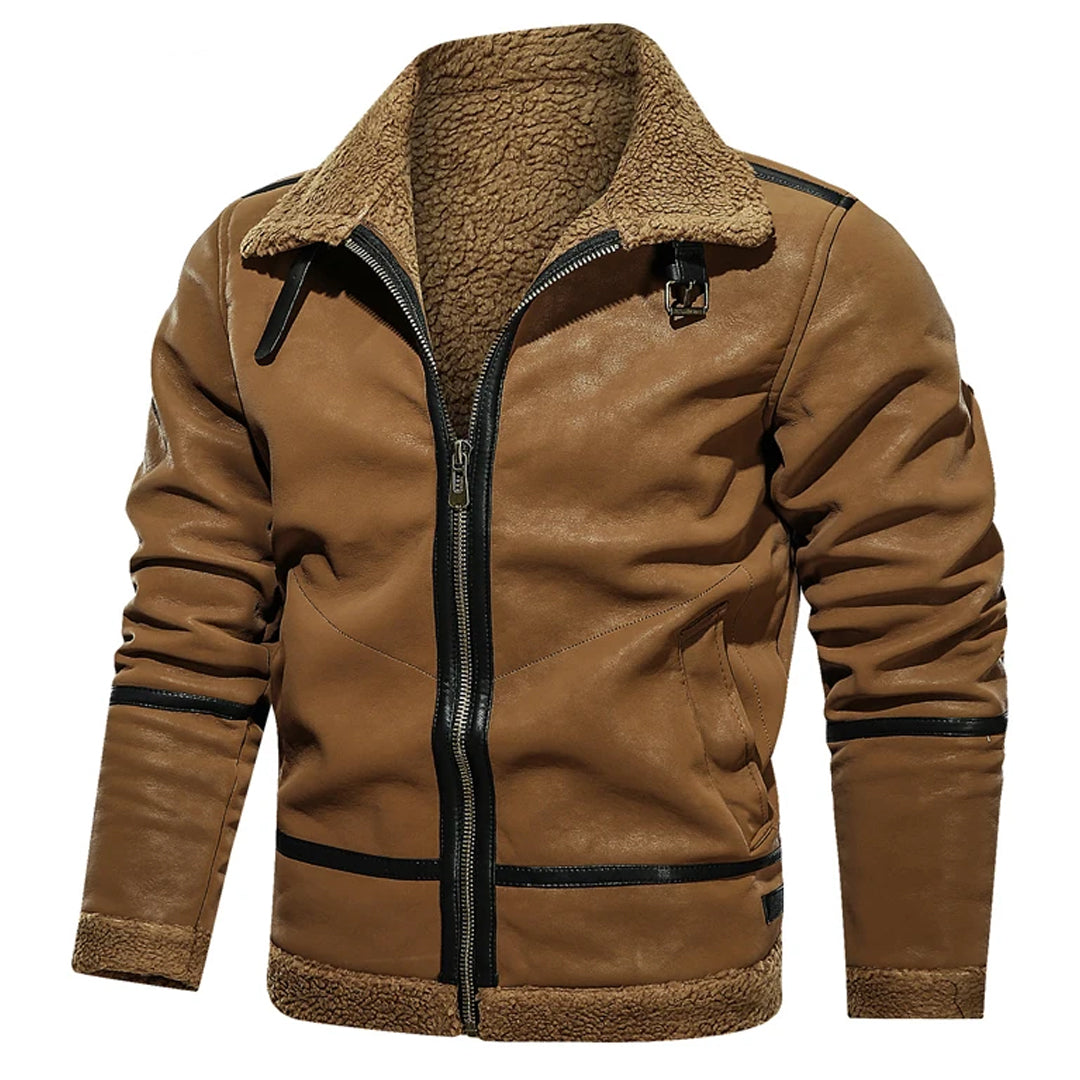 Men's Strap Collar Classic Genuine Leather Jacket