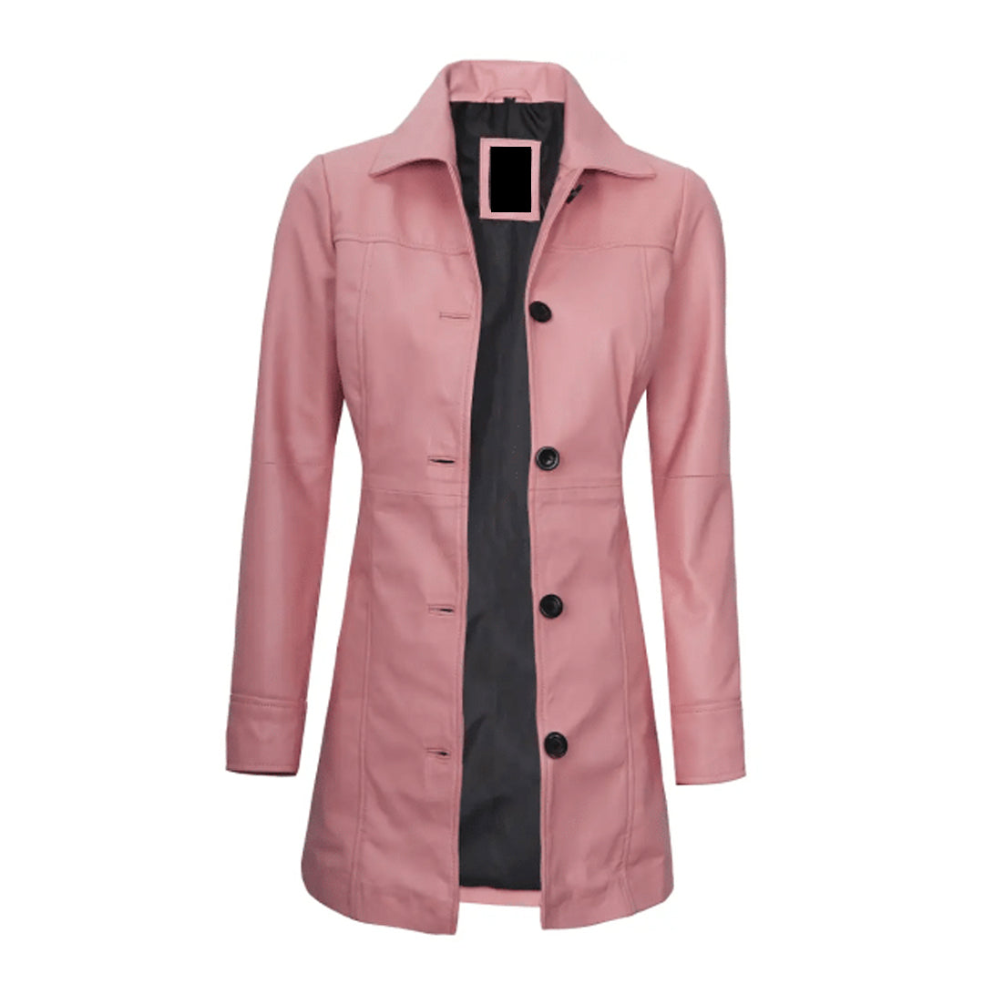 Women's Real Pink Car Leather Coat