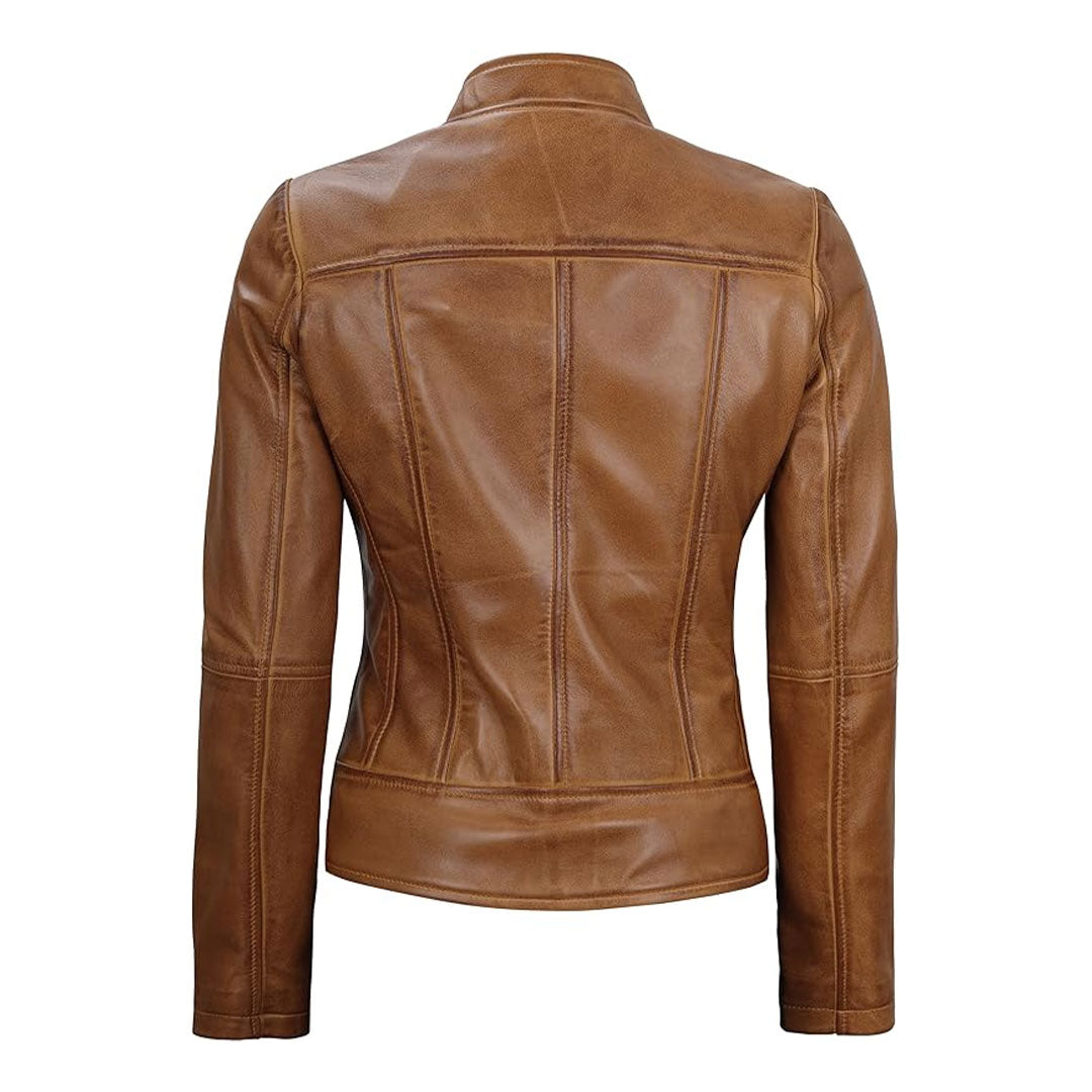 Women's Cafe Racer Real Leather Jacket