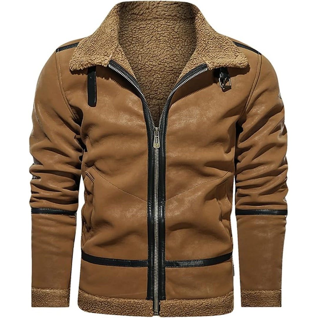 Men's Strap Collar Classic Genuine Leather Jacket