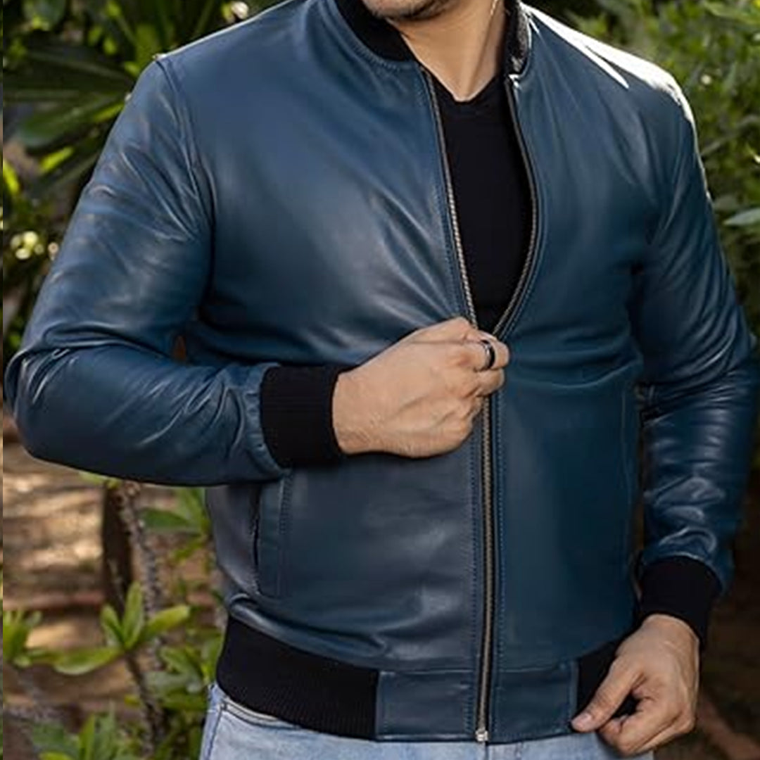 Men's Varsity Style Leather Bomber Jacket