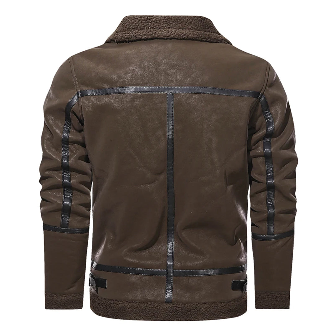 Men's Strap Collar Classic Genuine Leather Jacket