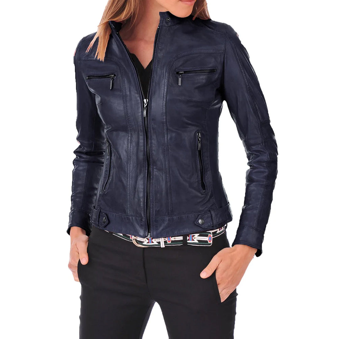 Women's Stylish Genuine Moto Jacket