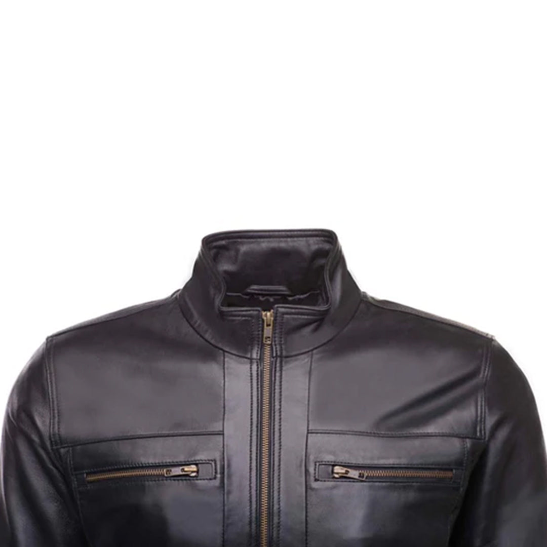 Men's Black Messi Bomber Style Leather Jacket