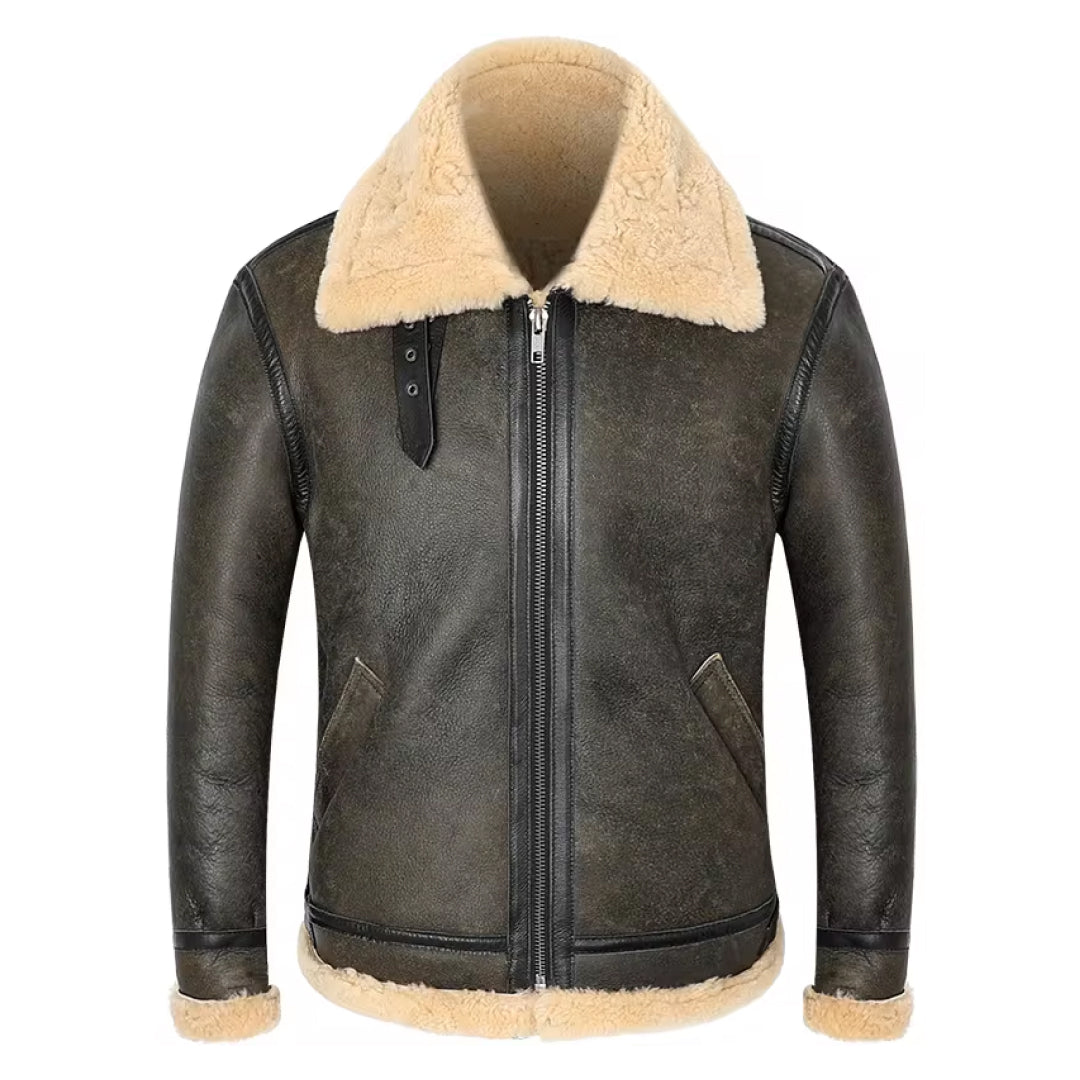 Men's Shearling Adjustable Waist Genuine Leather Jacket