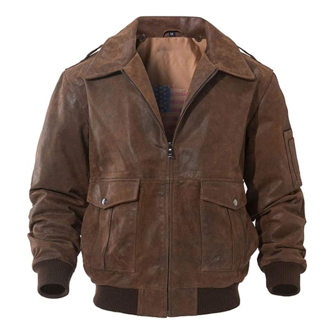 Men's Air Force Aviator Leather Flight Bomber Jacket