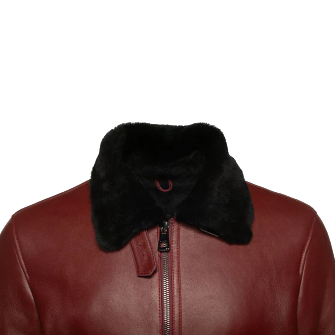 Men's Burgundy Aurelius B3 bomber shearling jacket