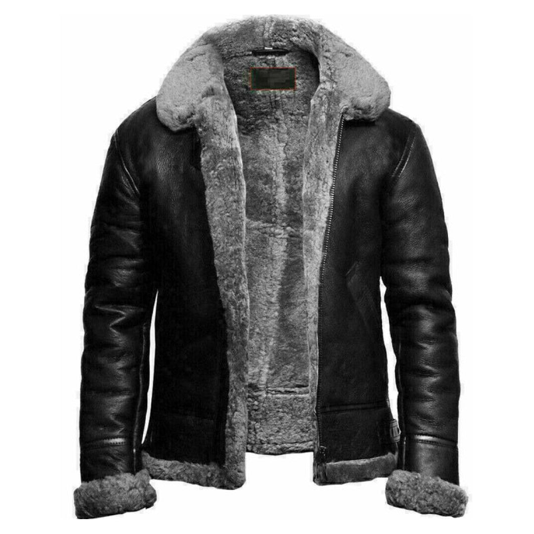 Men's Black Shearling Fur Leather Jacket