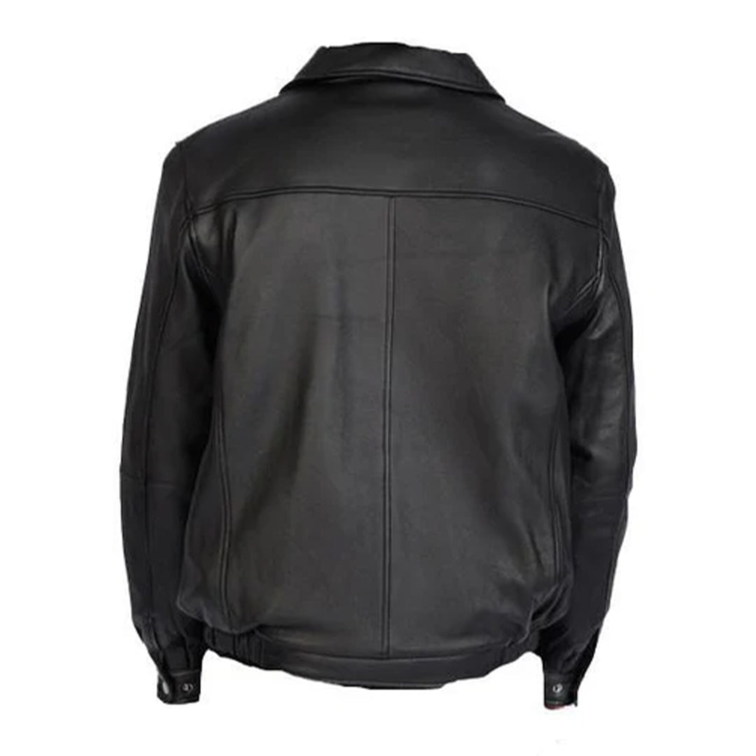 Men's Black Spread Collar Bomber Leather Jacket