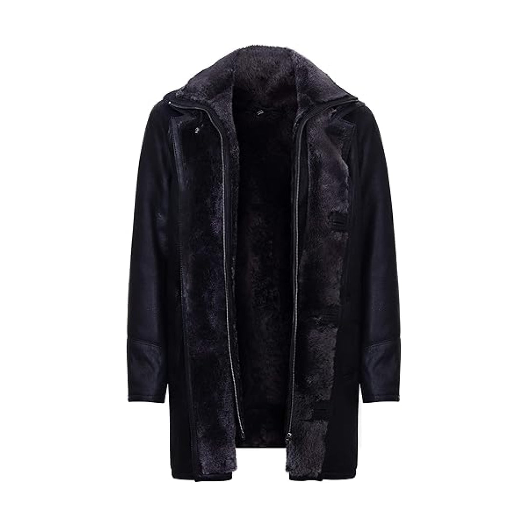 Men's Black Warm Nappa Leather Shearling Coat