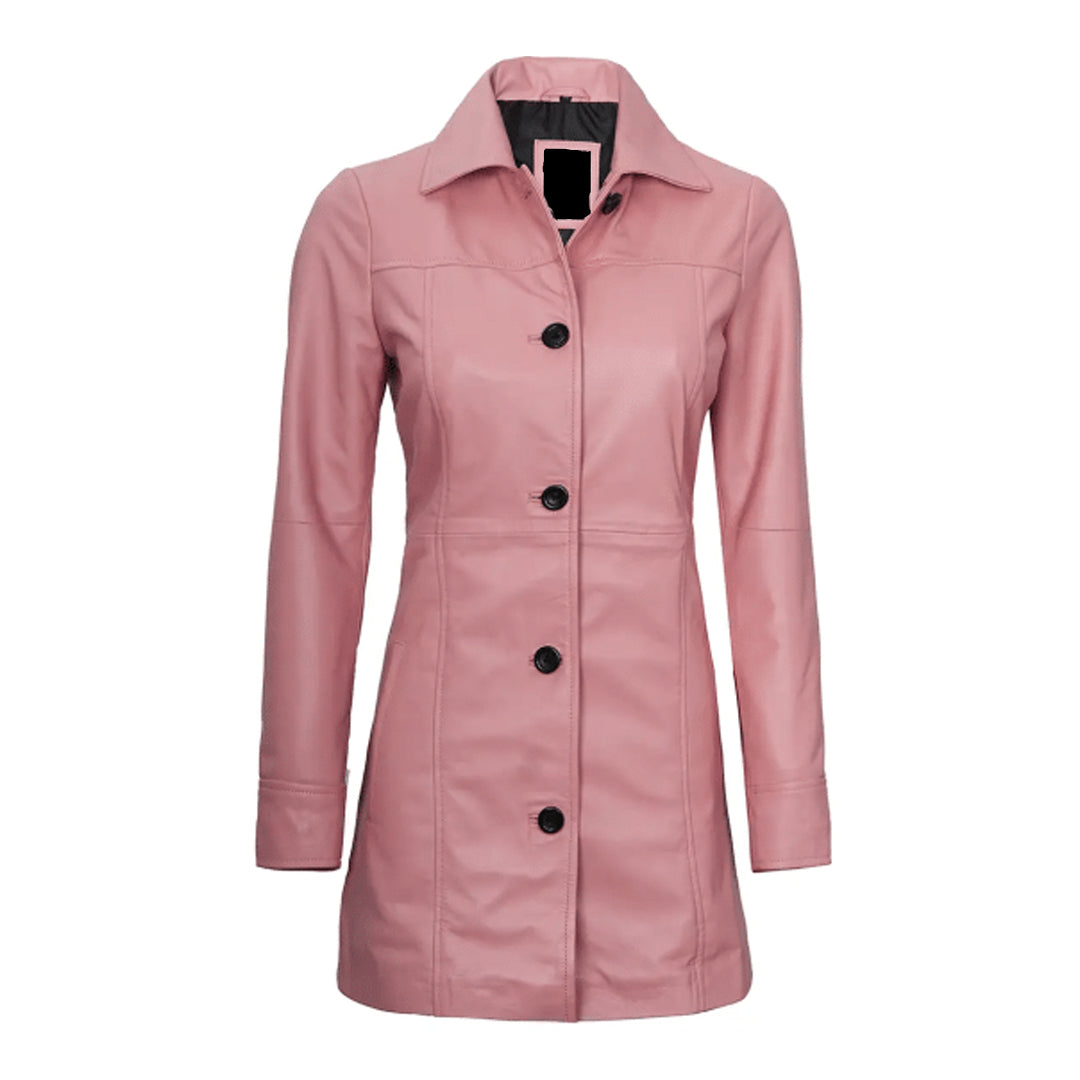 Women's Real Pink Car Leather Coat