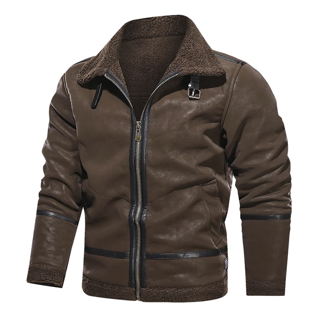 Men's Strap Collar Classic Genuine Leather Jacket