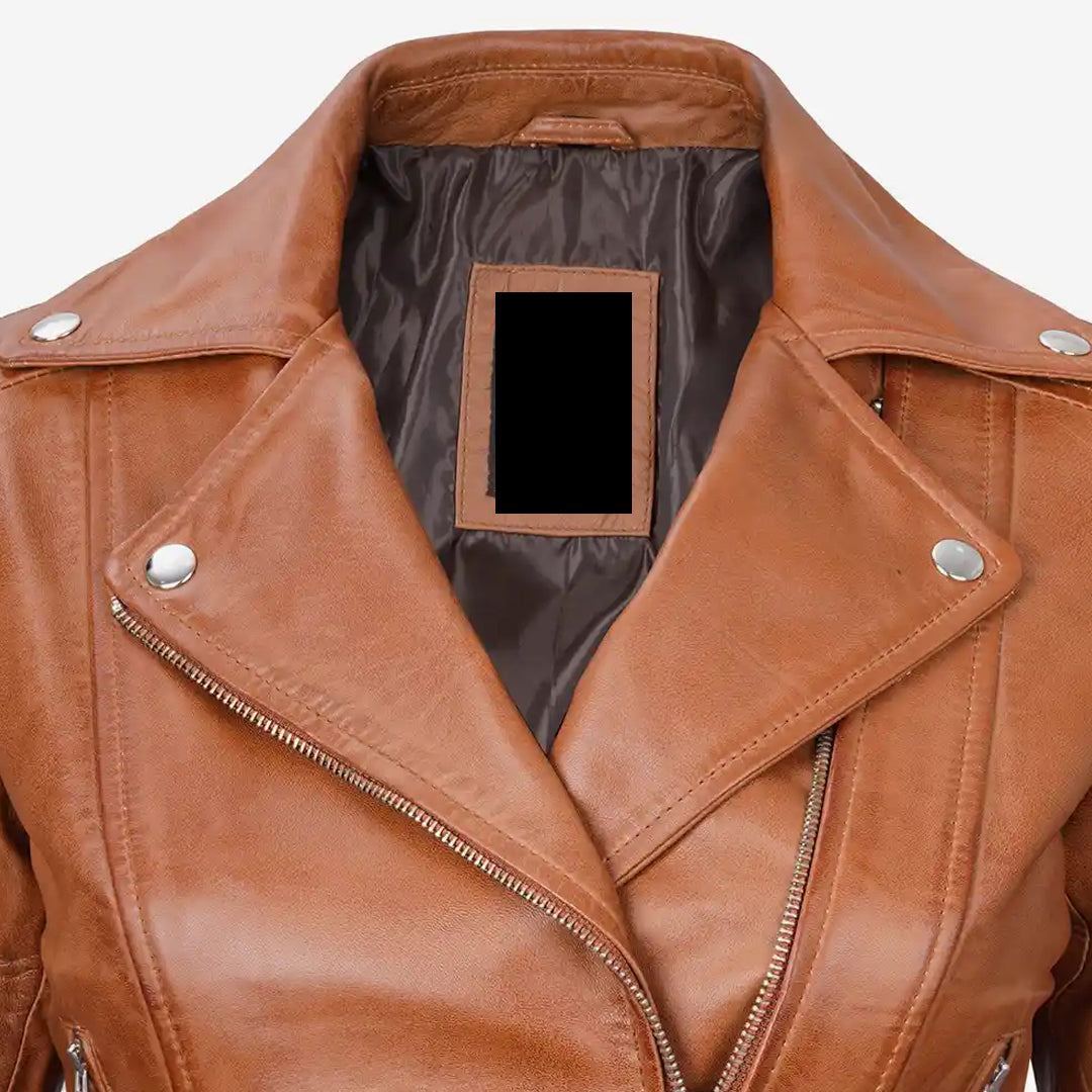 Women's Asymmetrical Brown Belted Leather Jacket