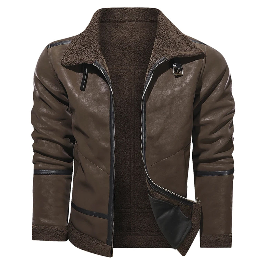 Men's Strap Collar Classic Genuine Leather Jacket