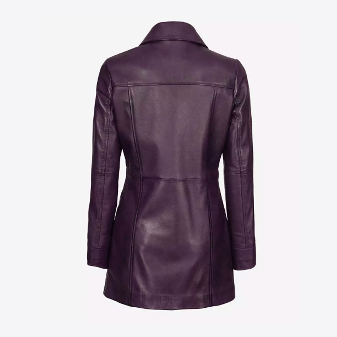 Women's Button Down Purple Leather Coat