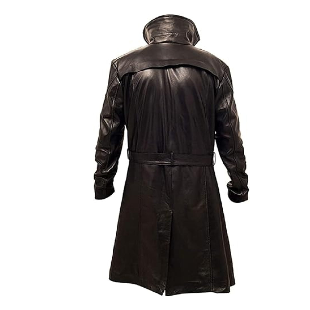 Men’s WW2 German Military Belted Fur Collar Leather Trench Coat