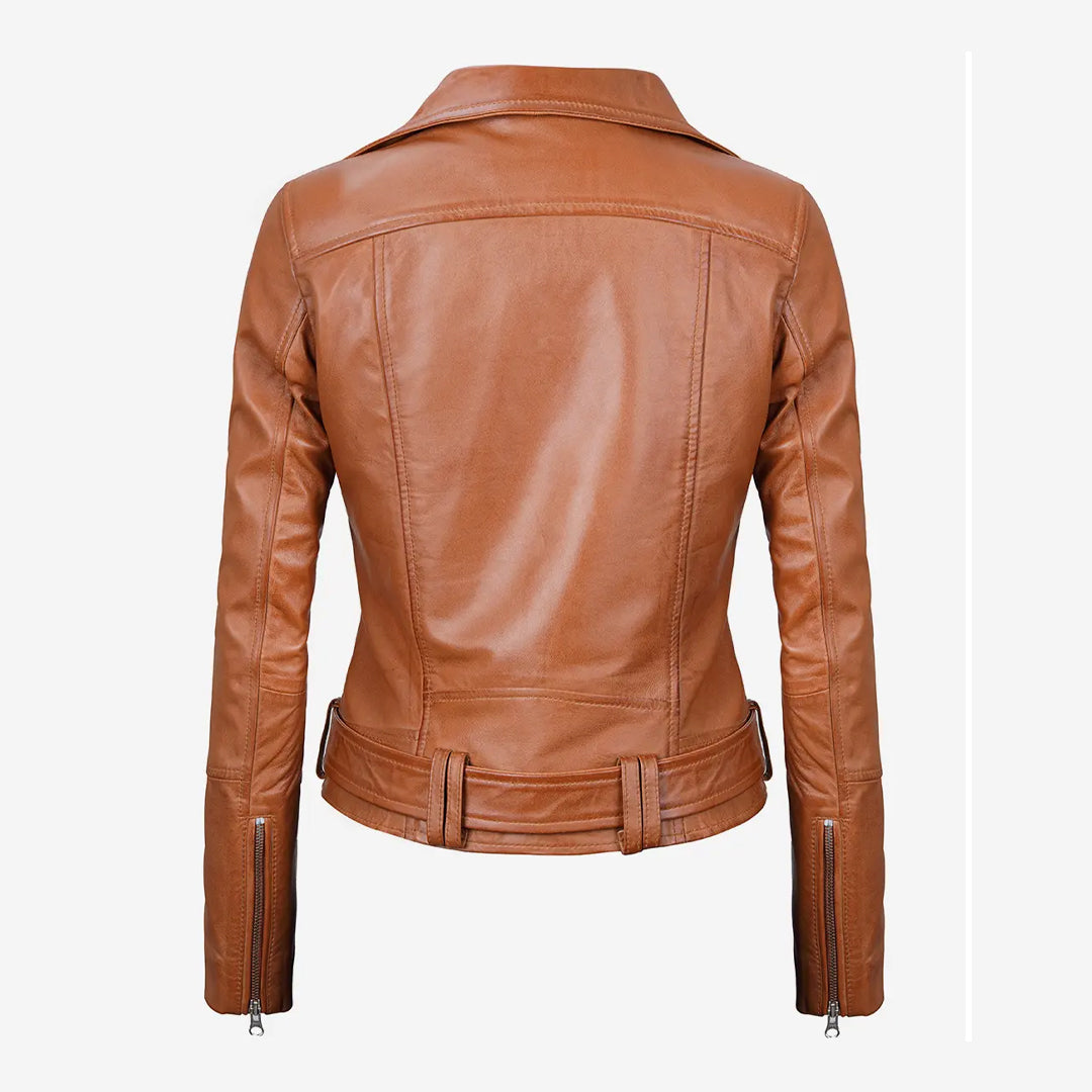 Women's Asymmetrical Brown Belted Leather Jacket