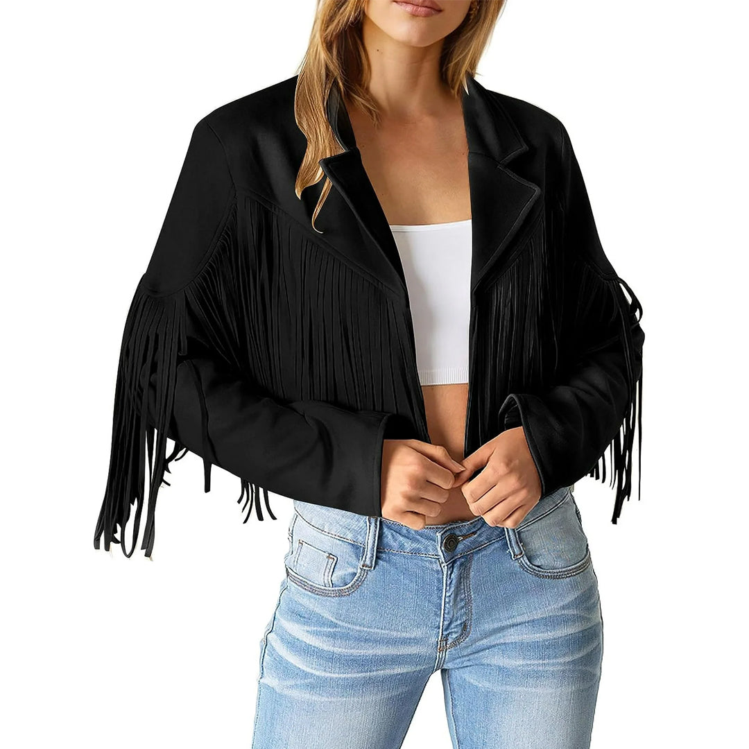 Women's Fringed Suede Leather Cropped Jacket