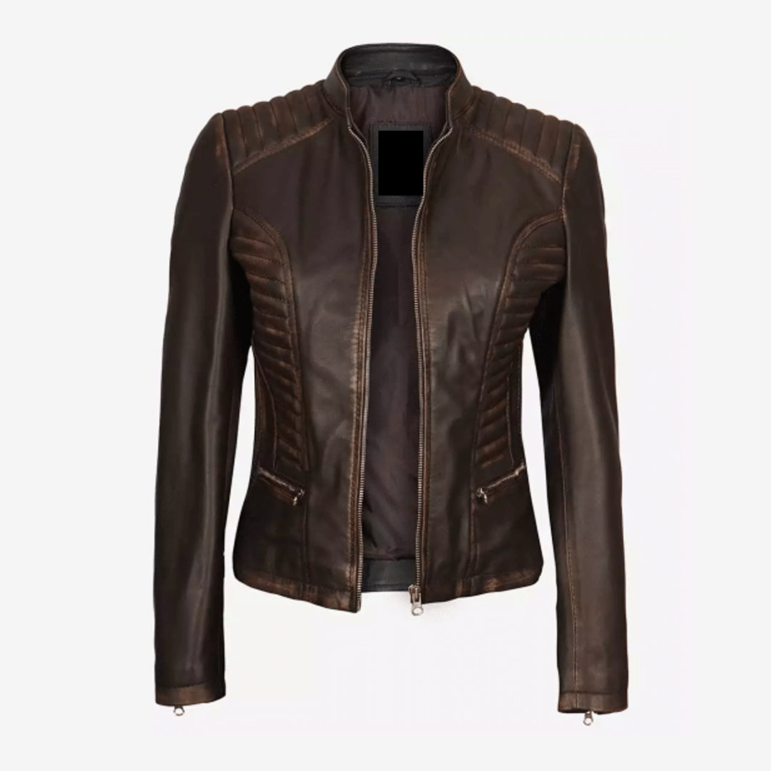 Women's Slim Fit Ruboff Brown Leather Jacket