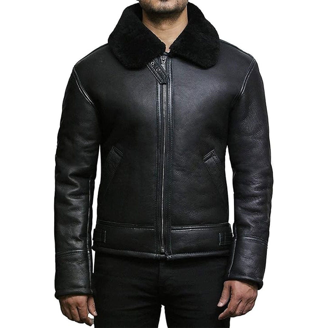 Men's Real Shearling Black Leather Jacket