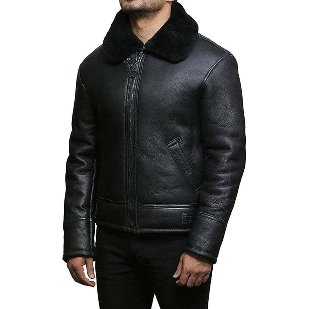 Men's Real Shearling Black Leather Jacket